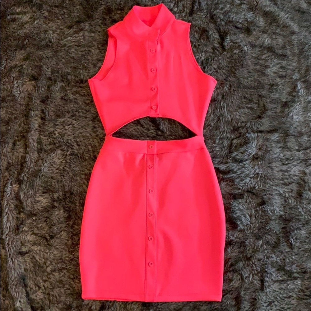 Neon Pink Cutout Mini Dress